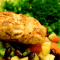 Sauteed Salmon over Black Bean/Mango/Pineapple "Slaw" & Steamed Broccoli – $2.80 [DSC_0054-1