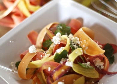 Shaved Rainbow Carrot Salad with Cilantro, Vinaigrette & Queso Fresco