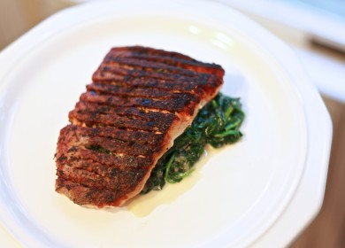 Sauteed Skin-On Herb Salmon over Creamed Spinach - $2.95