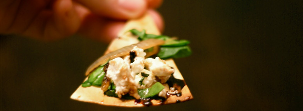 Sexy Nachos with Feta, Spinach, Caramelized Onions, Basil and Balsamic Glaze – $1.16